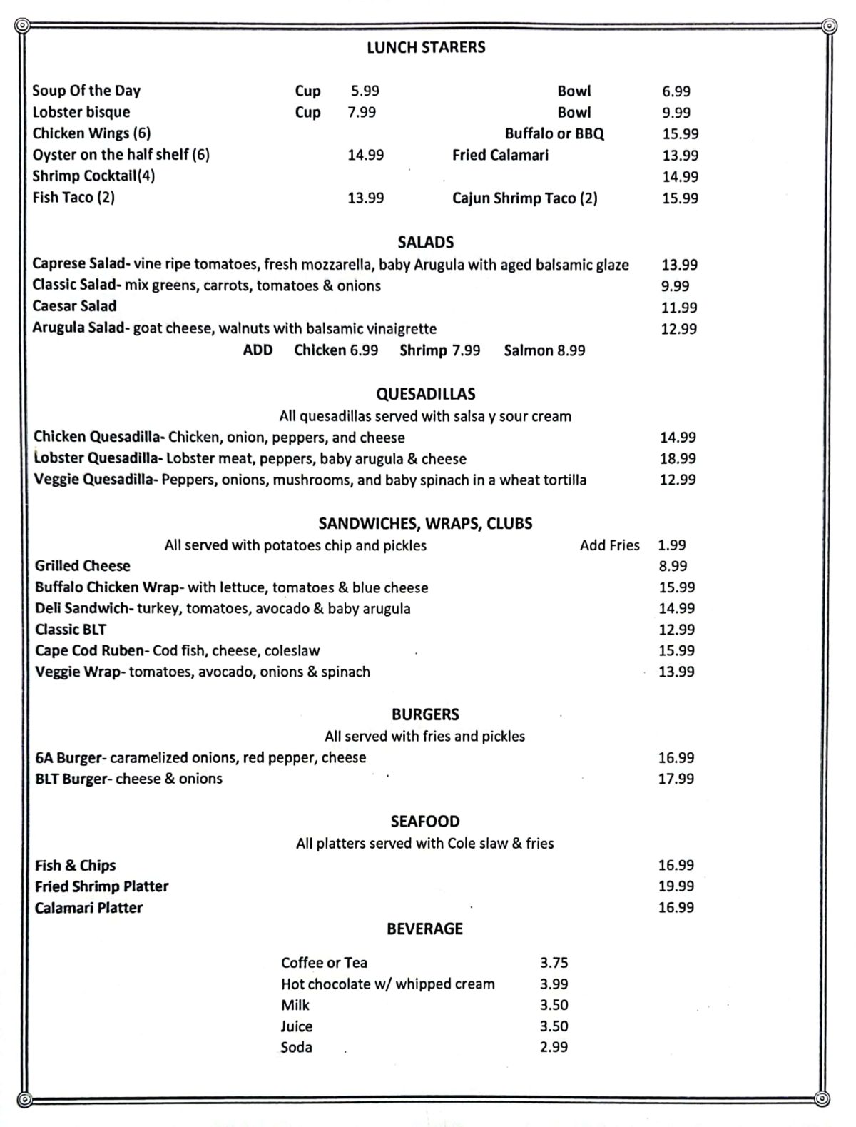 Lunch Menu - 6a Café